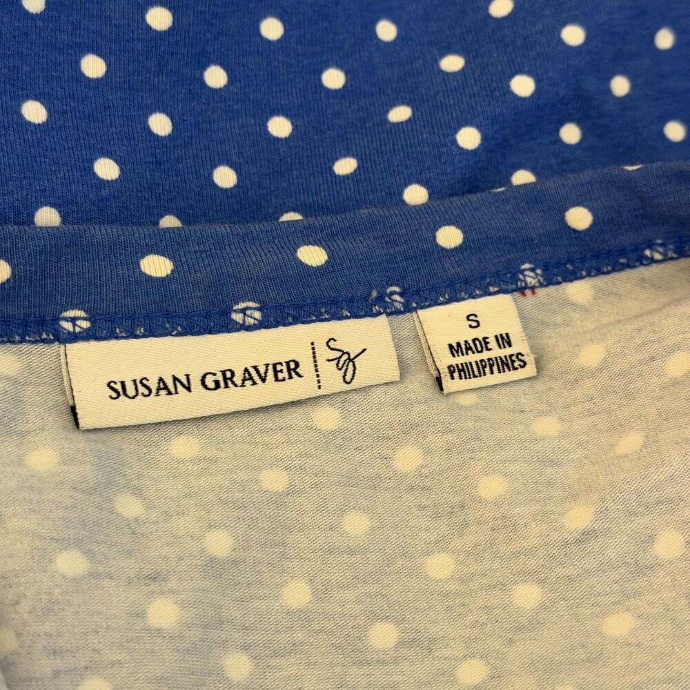 Susan Graver Cardigan Jersey Knit Top Snap Front Polka Dot Blue White S - Picture 6 of 7
